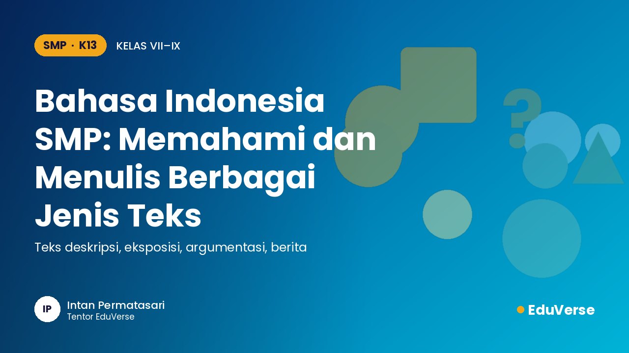 Sampul Bahasa Indonesia SMP: Memahami dan Menulis Berbagai Jenis Teks