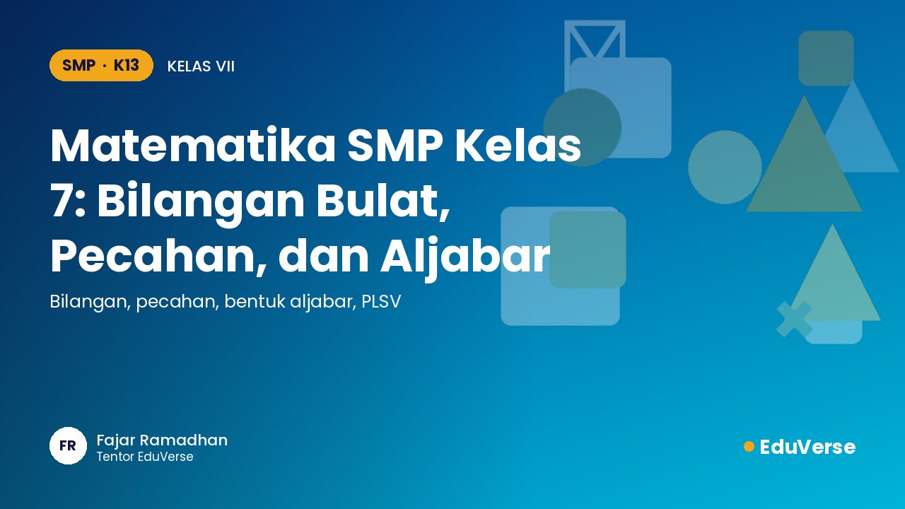 Sampul Matematika SMP Kelas 7: Bilangan Bulat, Pecahan, dan Aljabar