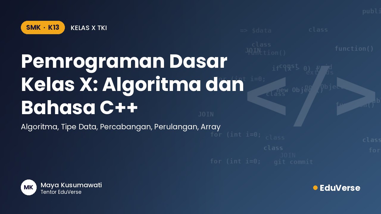 Sampul Pemrograman Dasar Kelas X: Algoritma dan Bahasa C++