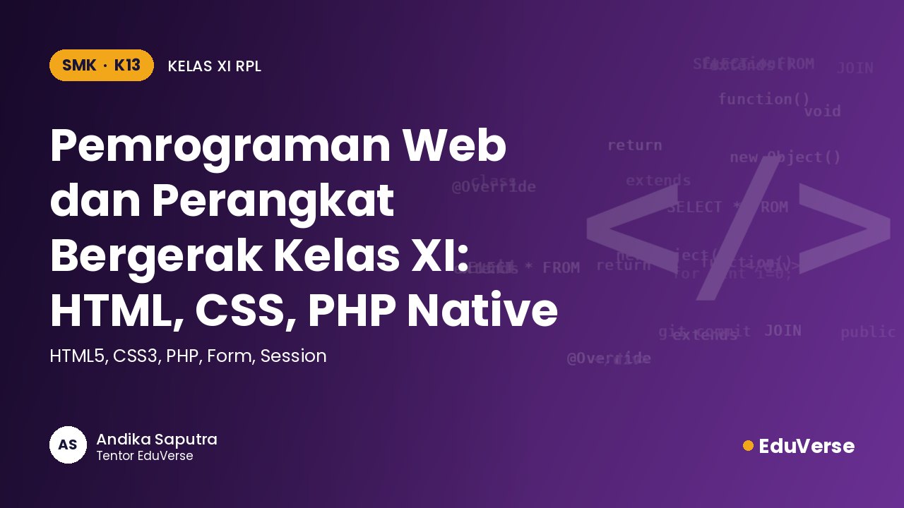 Sampul Pemrograman Web dan Perangkat Bergerak Kelas XI: HTML, CSS, PHP Native